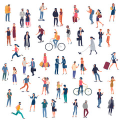 Fototapeta na wymiar Set of vector ready to animation people characters performing various activities. Group of men and women flat design style cartoon characters isolated on white background.