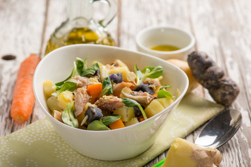 herring salad with ginger blue potatoes and dressing