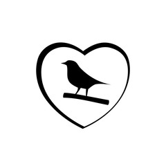 Bird in heart icon isolated on white background