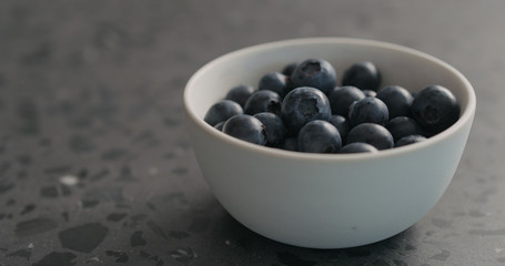 ripe blueberries in white bowl closeup