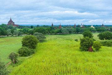 Fototapeta na wymiar Myanmar Travel Images stupa dotted across rural landscape
