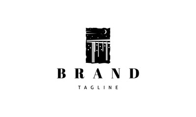 Vector black logo on which an abstract image of chopsticks, from which noodles hang, a general view resembles a night city.