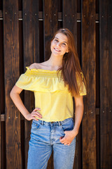 Fototapeta premium Close up portrait of a young beautiful brunette model