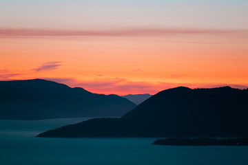 Sunset behind the San Juan Islands of Puget Sound in Washington