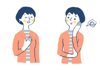 女性　喜ぶ表情と悩む表情　