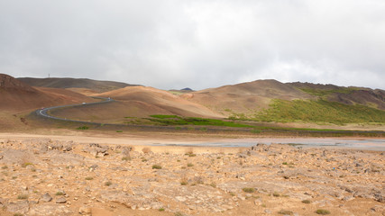 Hverir mud pools day view, Iceland landmark