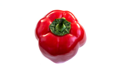 One red sweet paprika pepper isolated on white background top view