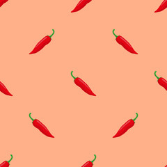 Red chili hot pepper seamless pattern background.