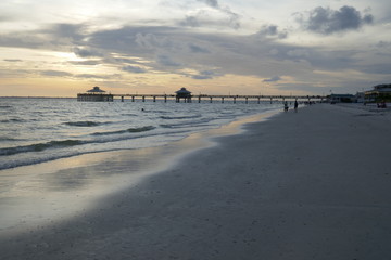 Pier at the beach with the Sunset in the background
