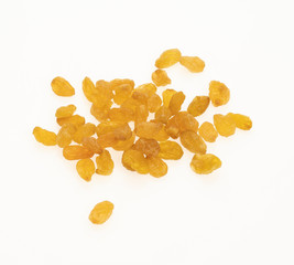 Yellow Raisins isolated on white background.