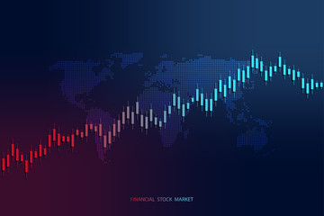 Stock market graph or forex trading chart for business and financial concepts, reports and investment on dark background . Vector illustration