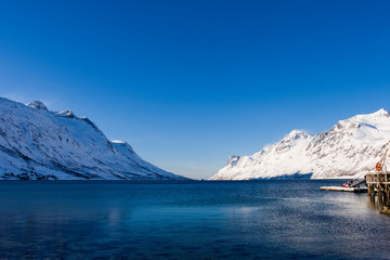 Fototapeta na wymiar Ersfjordbotn - norweski fiord na dalekiej północy. 