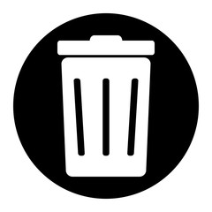 Trashcan icon vector on black circle. White background