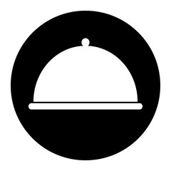Tray icon vector on black circle. White background