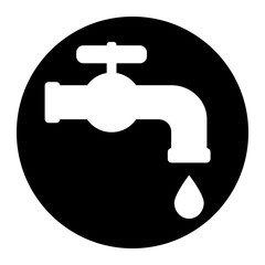 Water tap icon on black circle. White background