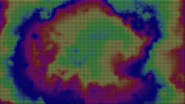 Abstract futuristic background with moving small circles. Grunge datamosh effect. Animated looping footage.
