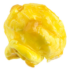 Colored fruity popcorn isolated on white background, clipping path, full depth of field