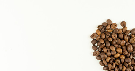 Coffee beans on a white background. place for text. Top view. Flat lay. Mockup