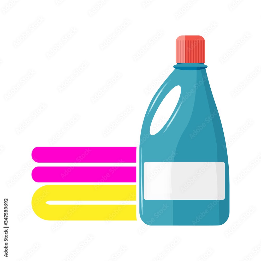 Poster laundry liquid vector icon. detergent and a stack of laundry on white isolated background.layers gro