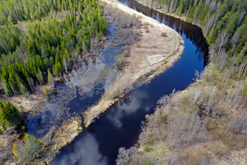 Bend in the river with a small Creek flowing in the forest