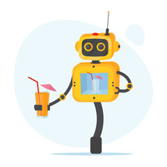 Robot waiter in cartoon flat style. Vector isolated illustration