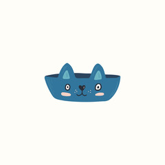 Plate Cat. Animal character. Work at home, coworking space, concept vector illustration. For poster design, kids print, greeting card, social media post, cards, textile. Scandinavian style.