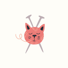 Cat. Animal character. Work at home, coworking space, concept vector illustration. For poster design, kids print, greeting card, social media post, cards, textile. Scandinavian style.