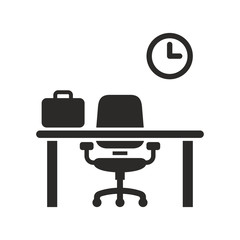 Office desk icon. Empty office. No job. Vector icon isolated on white background.