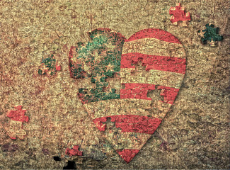 USA grunge heart and puzzle pieces
