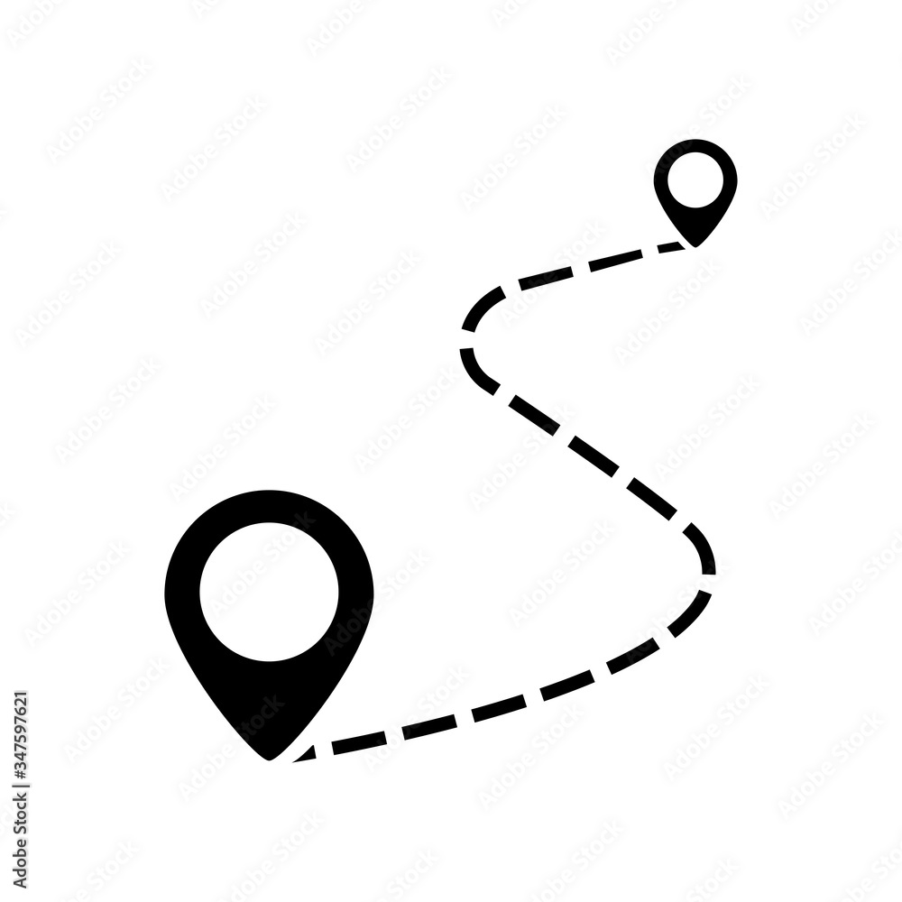Poster route location symbol. vector isolated icon. concept of path road. black location or path vector ico