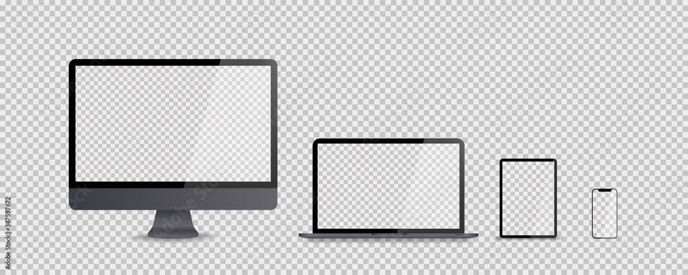 Fototapete devices mockup in realistic trendy design on transparent background. vector isolated devices illustr