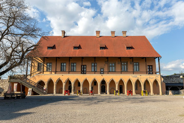 The inner court of the Eger Castle in Hungary on a sunny afternoon.
