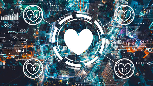 Get more likes concept with aerial view of Tokyo, Japan at night