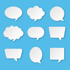 white blank speech bubble set isolated on blue background. vector illustration.