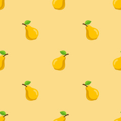 Yellow pears fruits seamless pattern background.