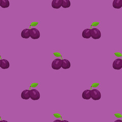 Plums fruits seamless pattern background.