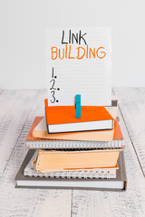Word writing text Link Building. Business photo showcasing SEO Term Exchange Links Acquire...