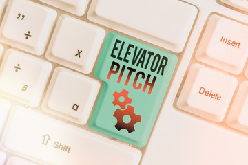 Word writing text Elevator Pitch. Business photo showcasing A persuasive sales pitch Brief speech...