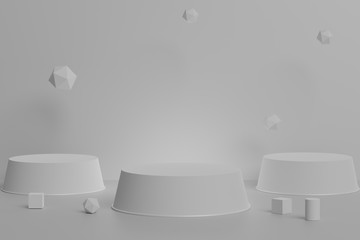 3d abstract minimalist geometric forms. Grey podium display for your design. Fashion show stage,pedestal, shopfront with colorful theme. Empty scene for  product presentation.