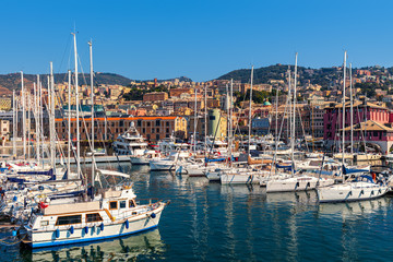 Yacht in marina of Genoa, Italy.