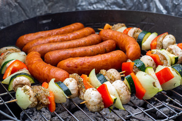 Summer Grill. Grilled sausage and skewers.