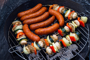 Summer Grill. Grilled sausage and skewers.