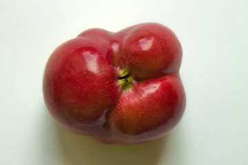 Curves of ripe red Apple close-up isolated. Trend-ugli fruit