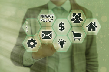 Conceptual hand writing showing Privacy Policy. Concept meaning Document that explains how an organization handles clients