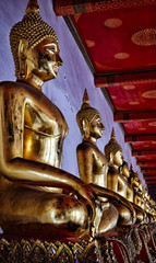 Several golden buddha statue in thailand 