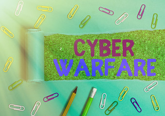 Handwriting text Cyber Warfare. Conceptual photo Virtual War Hackers System Attacks Digital Thief...