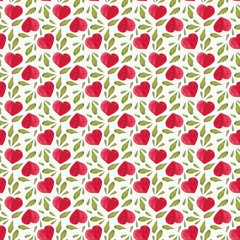 Seamless pattern of watercolor hearts on white background. Use for weddings, invitations, birthdays
