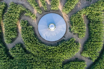 Fotobehang Drone aerial labyrinth Swarzewo, plane,car ufo in Wladyslawowo Baltic sea Poland © Chawran