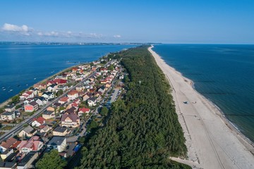 Aerial view of Chalupy Hel Penisula Baltic sea in Poland