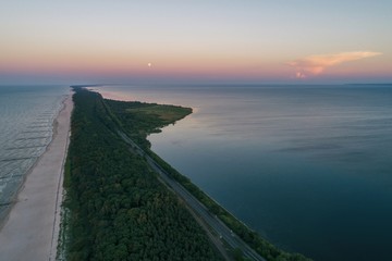 Aerial drone view of Chalupy Hel Penisula Baltic sea in Poland